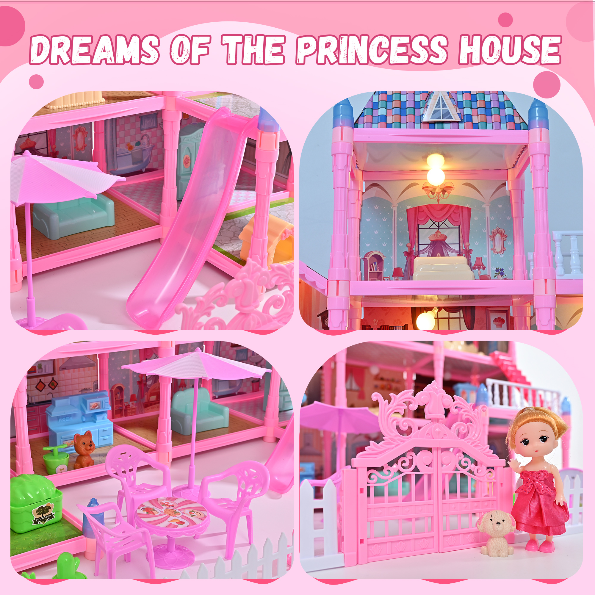 Huge Doll House - 285 PCS Girl Toys Dream Dollhouse 12 Rooms Playhouse with LED Lights Furniture and Accessories, Big Doll House for Princess Age 3-10 - image 3 of 7
