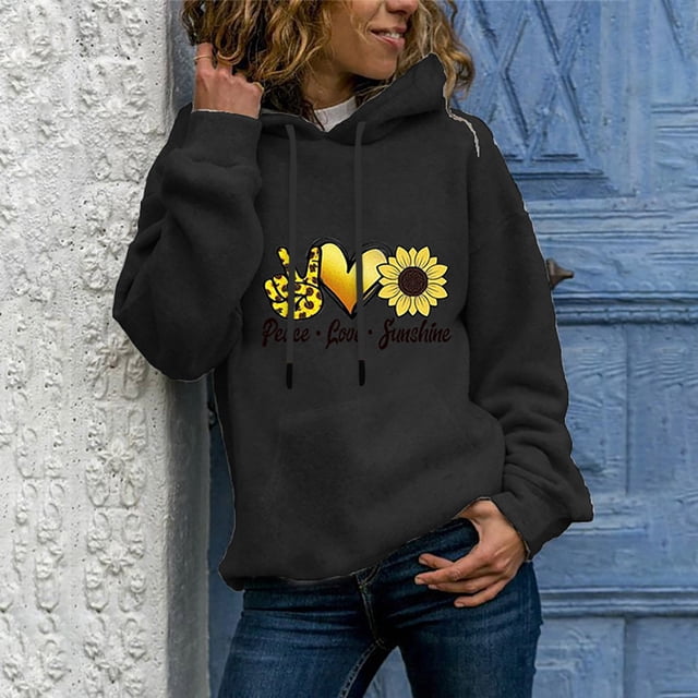 Amzcrzy Chandails à Capuchon pour Femmes Hiver Dames Chandail à Manches Longues Imprimé Col Rond Chandail à Capuche Manches Longues Chemises pour Femmes Chandail à Capuche Chandails en Molleton Graphiques 2TG