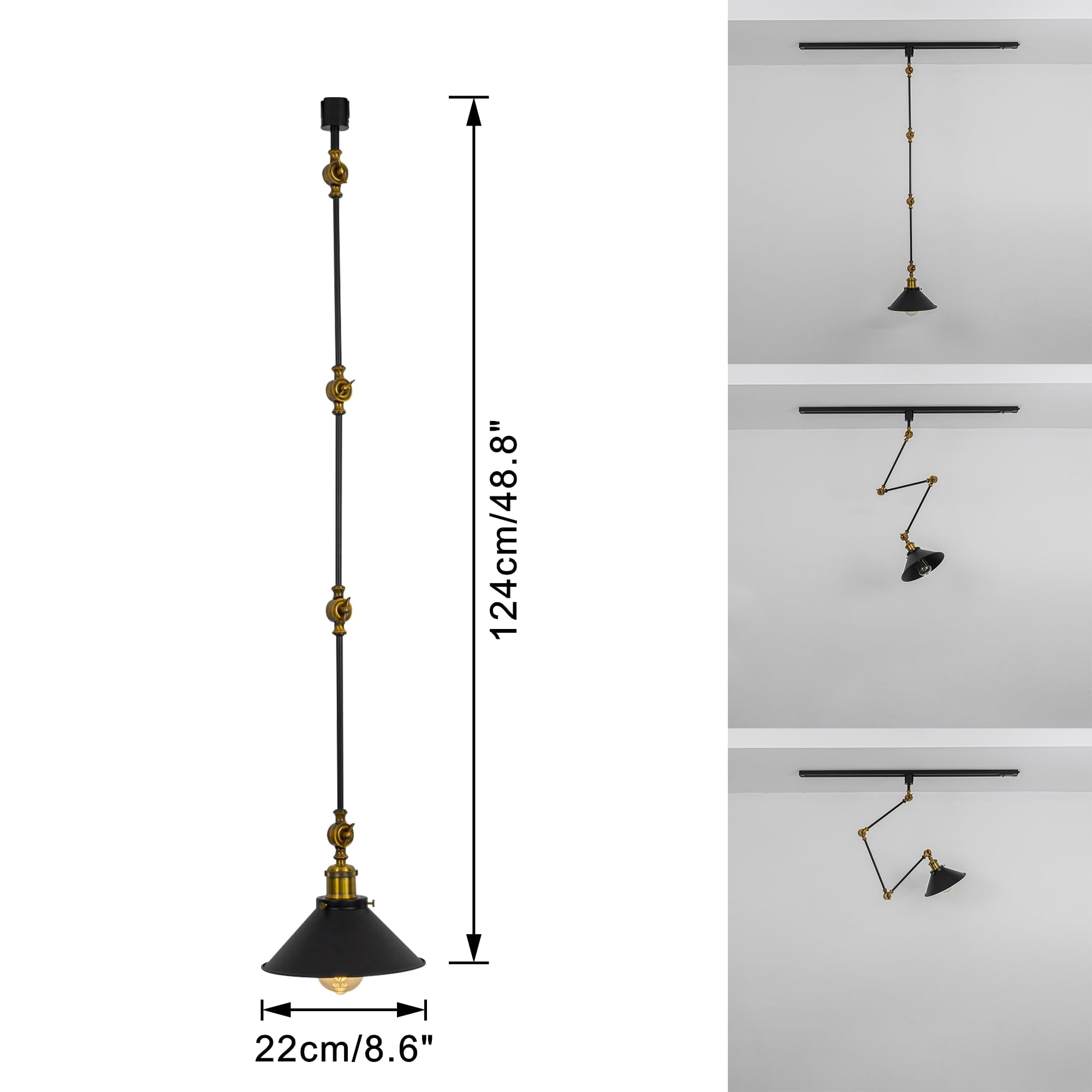 KAYYELAMP 48.8 inches Height Track Lamp with Black Metal Shade E26 Base Adjusted Angle H-Type Track Lighting Vintage Design for Background Store Kitchen(No Bulb, Track)