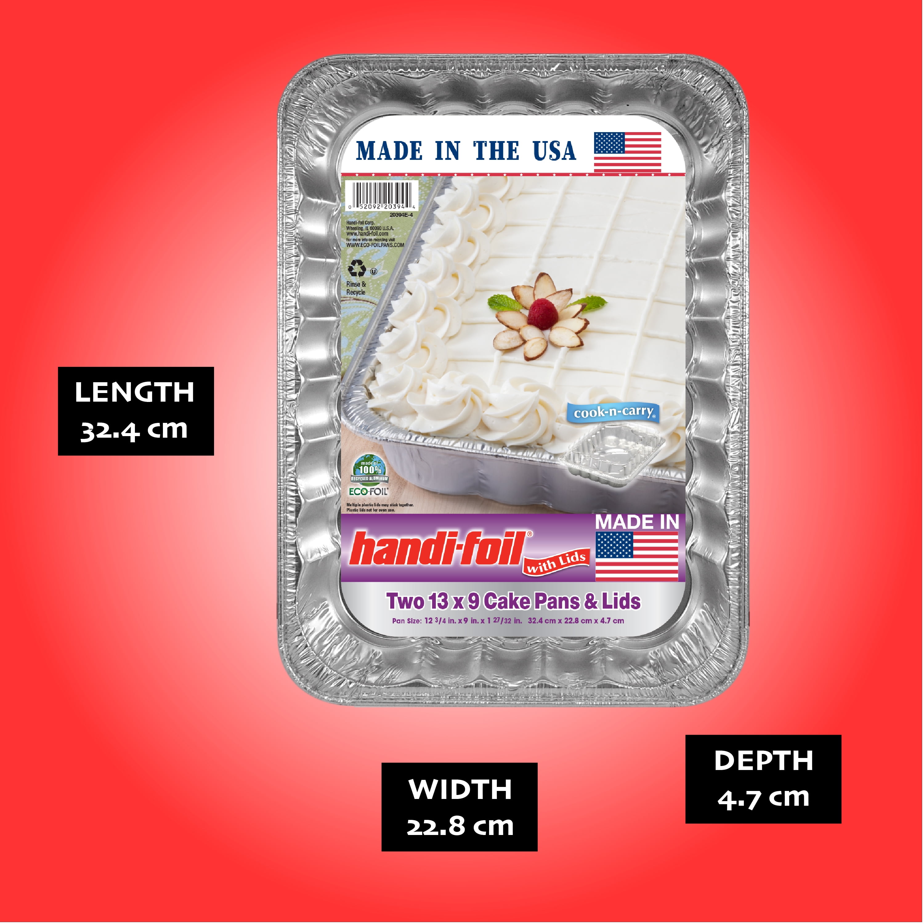  Handi-Foil 13 x 9 Oblong Aluminum Foil Disposable Cake Pan -  REF # 394 (Pack of 12): Home & Kitchen