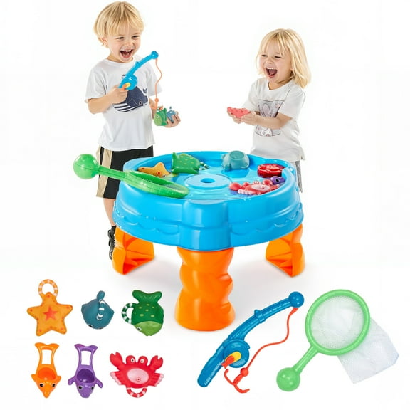 VEVOR Water Table for Toddlers, Kids Activity Sensory Table, Fish 'n Splash Water Playset with 9PCS Toy Accessories, Summer Water Activity Table with Fishing Game Set for 3 Years Boys Girls