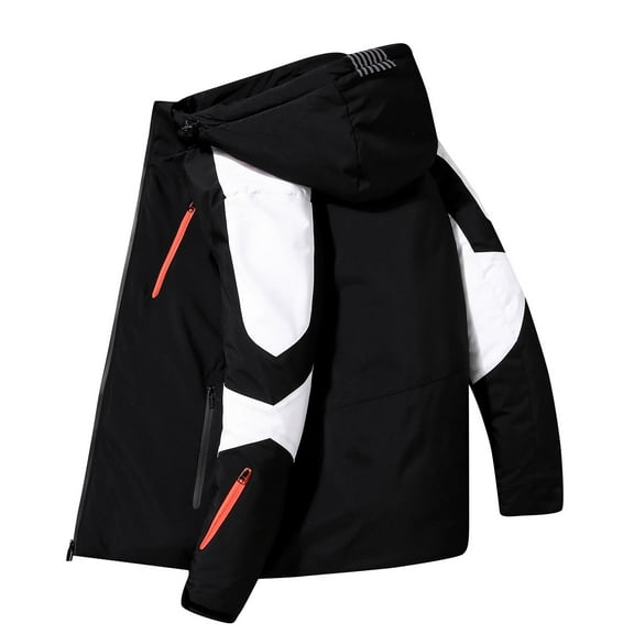 VSSSJ Men's Waterproof Ski Jacket Snowboard Jacket Full Zip Hooded Color Block Fashion Windproof Jacket Warm Winter Coat Windbreaker Black XXL