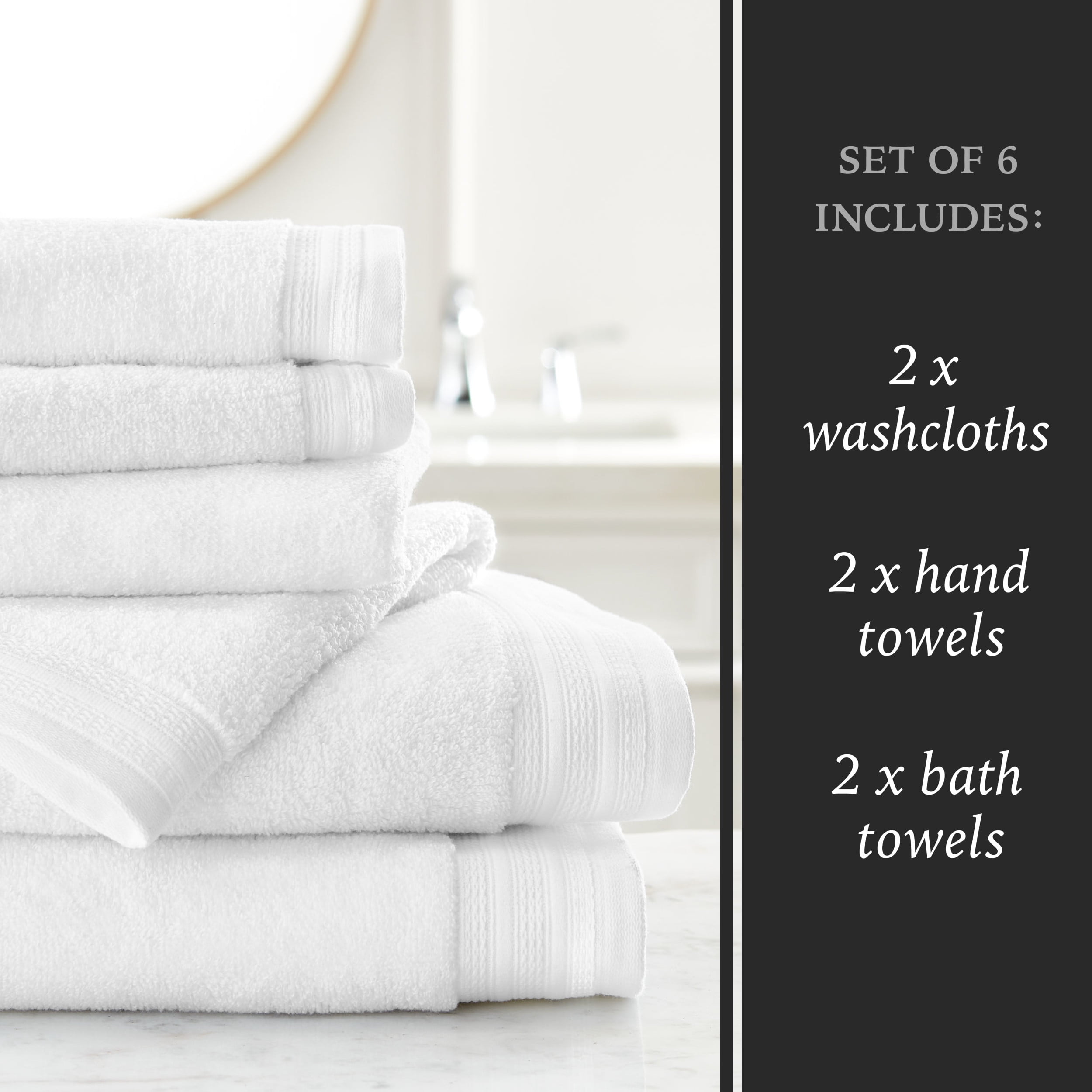 Hotel Style 6-Piece Egyptian Cotton Bath Towel Set, Charcoal Sky