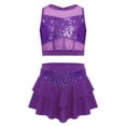 thumbnail image 3 of Yeahdor Kids Girls Sequin Dance Outfits 2 Piece Crop Top with Skirt for Jazz Latin Cheerleading Dancing Purple 14, 3 of 7