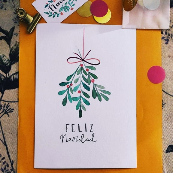 Feliz Navidad Christmas Card – Whimsical Mistletoe Design – Blank Inside for Personal Messages – Perfect Holiday Greeting for Friends and Family