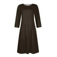 thumbnail image 5 of LISTHA Women's Fall 3/4 Sleeve Midi Dresses Casual Formal Church Wedding Guest Work Clothes Brown M, 5 of 6