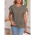 thumbnail image 4 of AIR-Womens Casual Crew Neck Tee Grommet Decor Cap Sleeve Tunic Tops Solid Color Loose Fitting Basic T-Shirt, 4 of 4