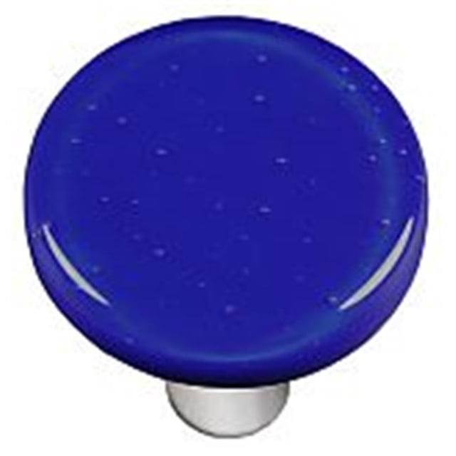 Deep Cobalt Blue Round Glass Cabinet Knob - Aluminum Post