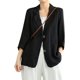 thumbnail image 1 of Blazer de lino de algodón para mujer, manga larga, holgado, casual, chamarra Negro - G Negro - G Xishao ropa, 1 of 2