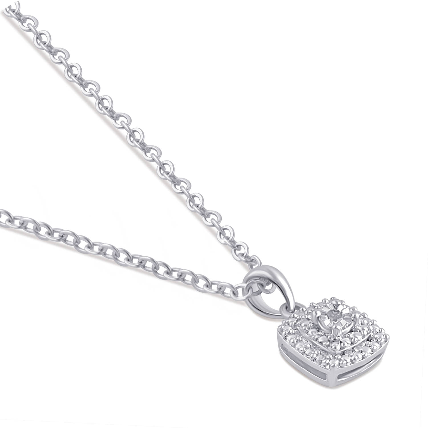 Diamond Accent Silver-Tone Double Halo Frame Pendant, 18" Chain