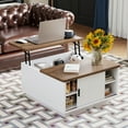 thumbnail image 5 of Pusnapku Lift Top Coffee Table, 31" Square Center Table with Sliding Door and Hidden Storage, Wood Fluted Accent Desk for Living Room, Home Office, 5 of 9