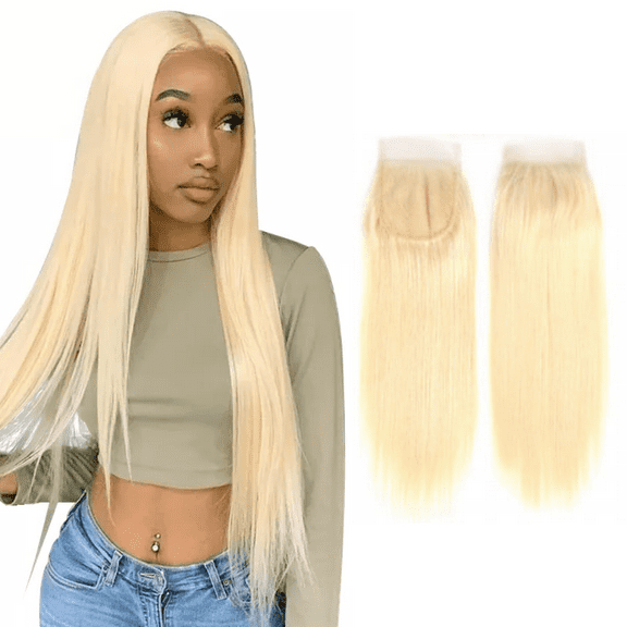 613 Blonde 4X4 Straight Transparent Lace Closure Human Hair Wigs Lace Closure 14 Inch