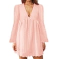 thumbnail image 1 of MAWCLOS Robes Mini Amples Ajourées pour Femmes Fête Manches Évasées Robe Courte Rose 3TG, 1 of 2