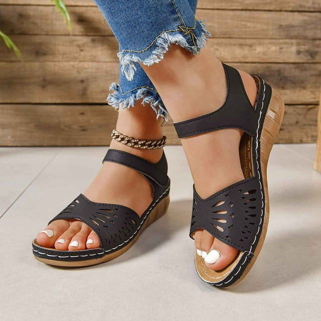 MKLEKYY Sandalias para Dama Sandalias Cómodas para Mujer para Uso Diario Informal Diseño de Punta Abierta Con Recortes y Cierre de Velcro para Primavera y Verano Calzado de Tacón de Cuña Duradero