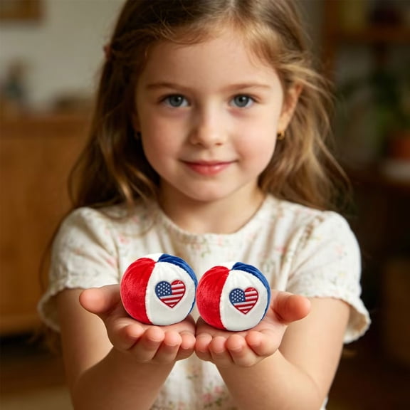 erdimoy 4th of July Patriotic Plush Balls, 2.36" Soft Red White Blue Embroidered Toys (4 Styles)