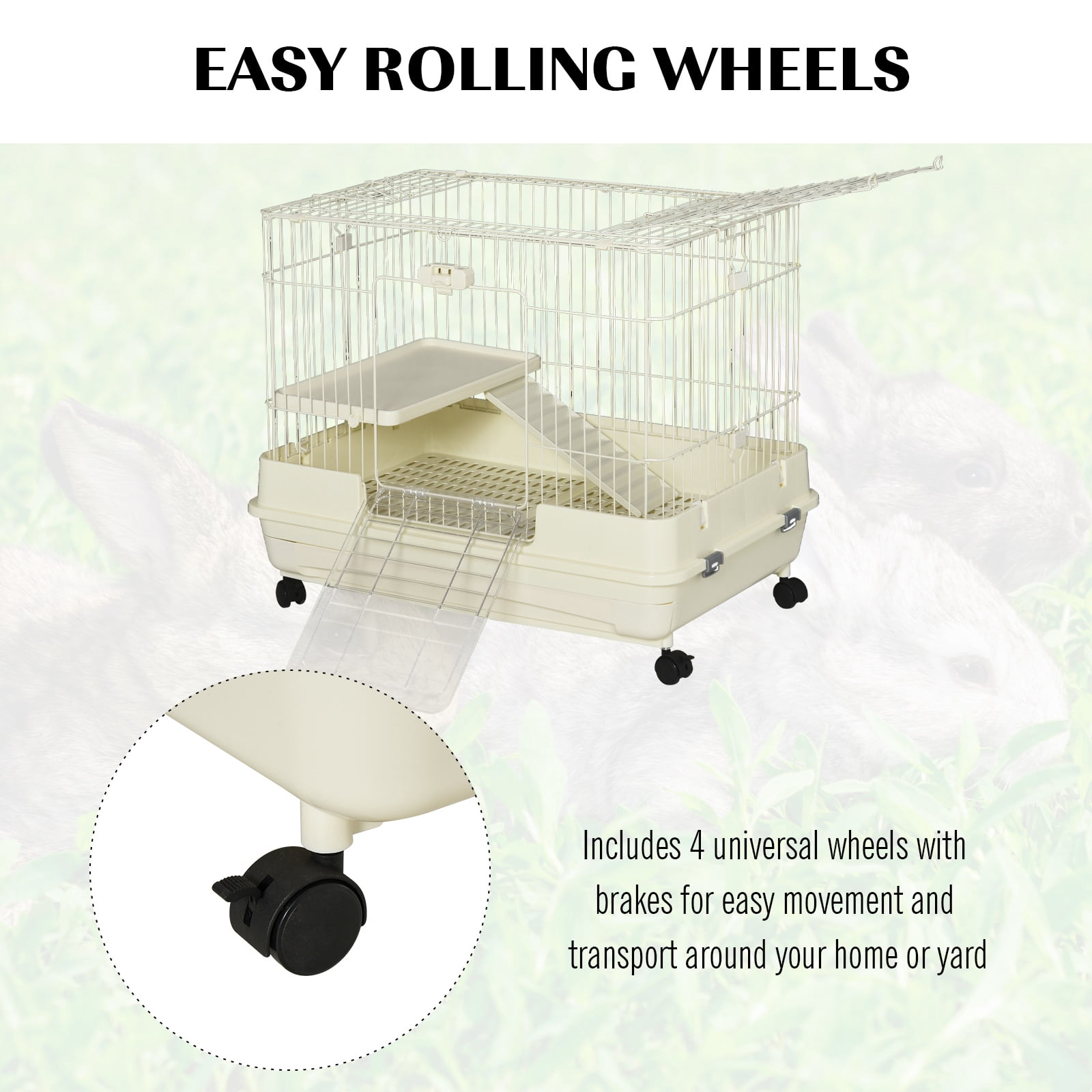 Pawhut Small Animal Habitat Cage with Wheels, White