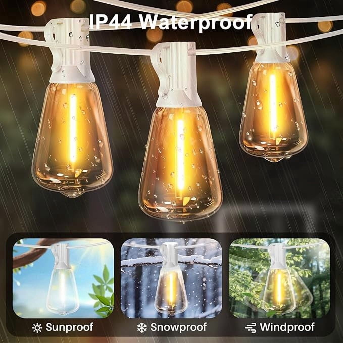 2-Pack 26FT Waterproof Outdoor String Lights, Connectable Patio Lighting with 12+1 Shatterproof ST38 Edison LED Bulbs, Ideal for Yard, Garden, Porch & Party Decor