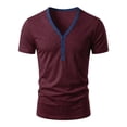 thumbnail image 4 of Camisetas de Manga Corta de los Hombres Casual Color Sólido V-Cuello Botón Camiseta para los Hombres, Transpirable Top de Verano para el Ejercicio, 4 of 7
