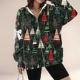 thumbnail image 3 of Christmas Jacket For Women Hooded Front Zip Xmas Print Bow Outwear Plus Size Casual Holiday Cardigan With Pockets (5XL, Black-A), 3 of 4