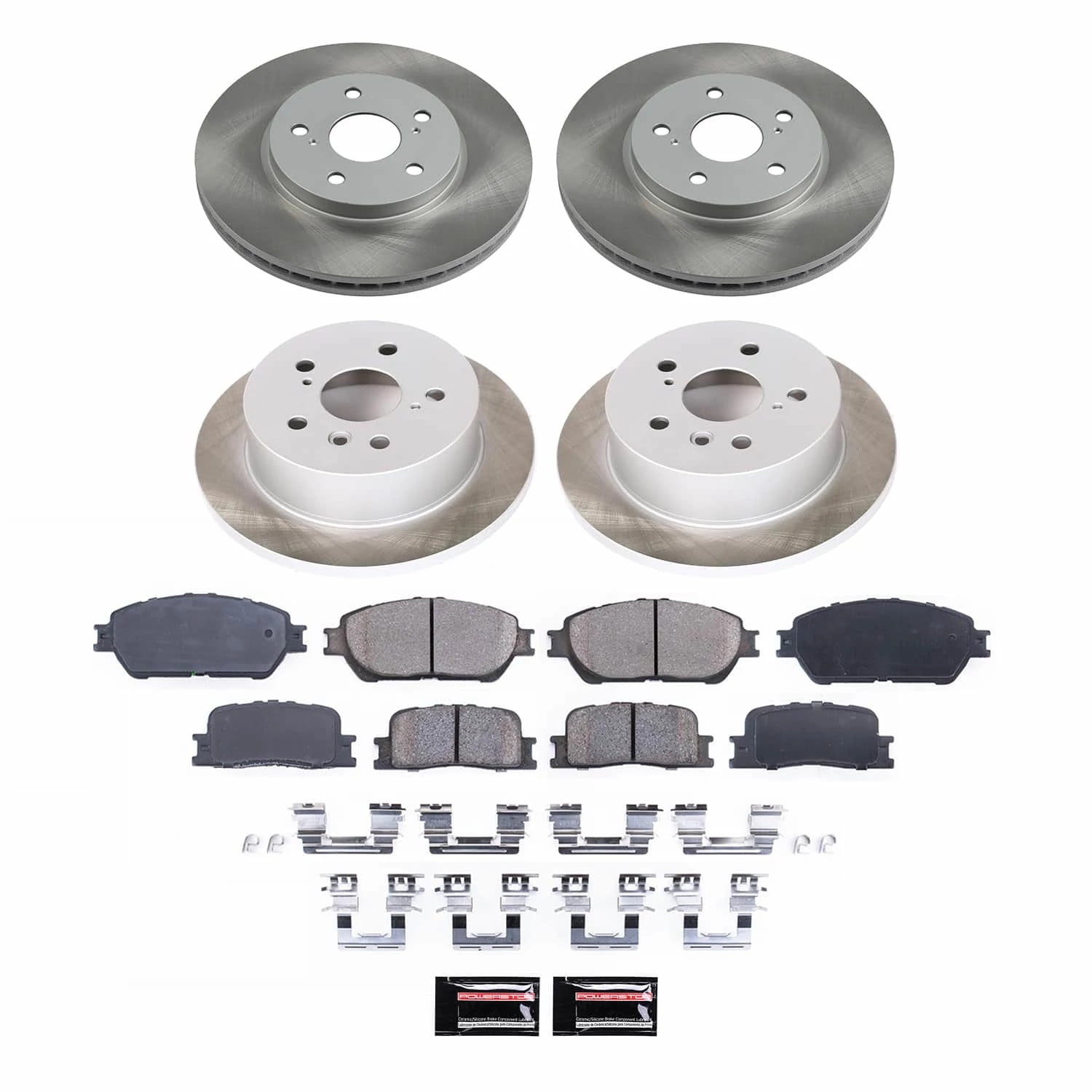 PowerStop Front and Rear Semi-Coated Rotor and Low-Dust Ceramic Brake Pad Kit SC2413