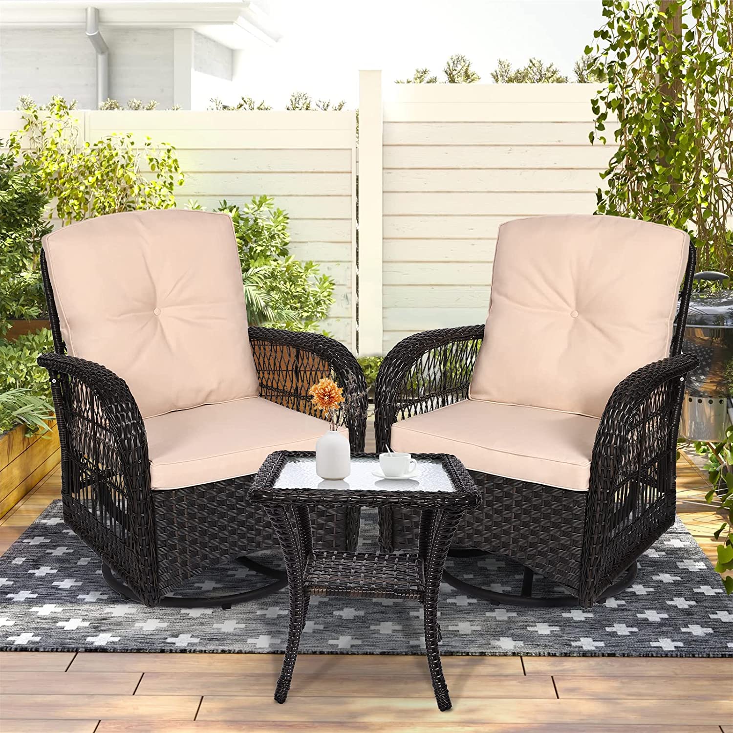 3Piece Patio Wicker Conversation Bistro Set, Rattan