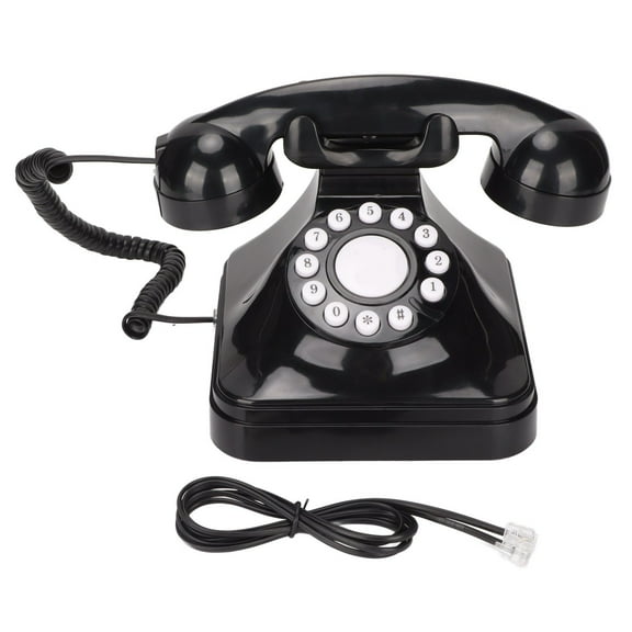 Teléfono retro con esfera de botones clásica, teléfono fijo con cable decorado para el hogar, oficina, negocios, negro
