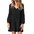 thumbnail image 2 of TheFound Robe Femme Couleur Unie Sexy Col en V Manches Longues Plissée une-Pièce, 2 of 8