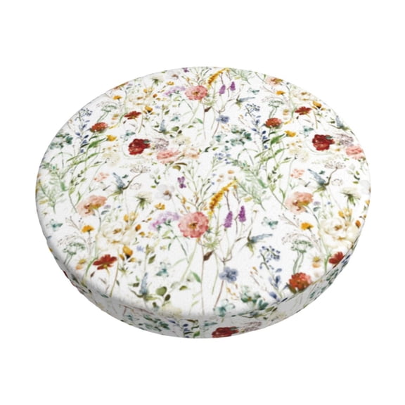 Logiee Wildflower Watercolor Print Stool Covers Round,Bar Stool Covers,Watedrproof Stool Slipcover with Elastic,Stool Cushion,Round Bar Stool Seat Covers for Bar Round Chair-12 inch