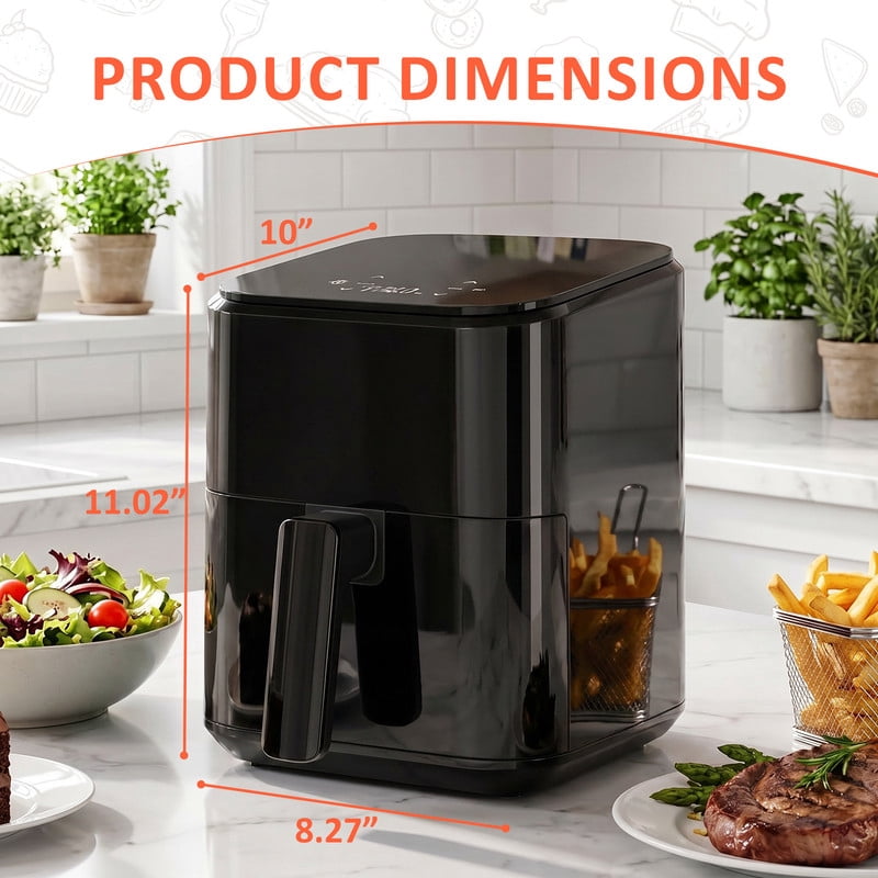 Parcus 3QT Digital Air Fryer – 400℉ max, auto shut-off, nonstick dishwasher-safe basket, bake & reheat -Black