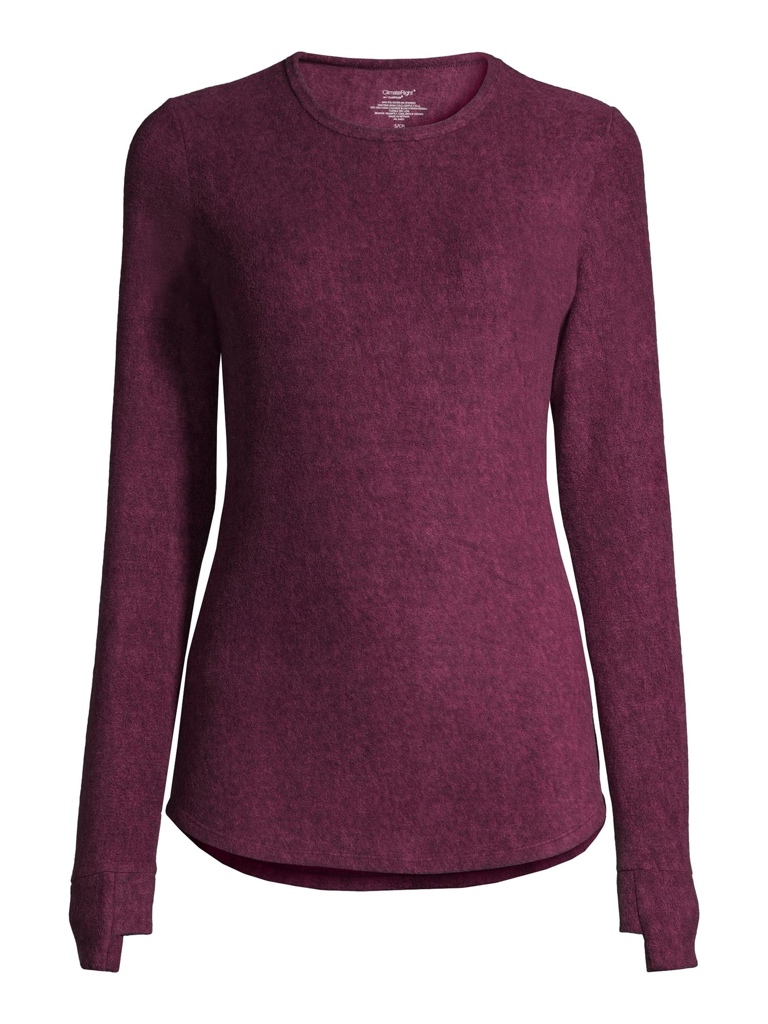 ClimateRight by Cuddl Duds Women's Warm Stretch Fleece Long Sleeve Crew Neck Thermal Base Layer Top, Sizes XS to 4X