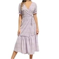 thumbnail image 1 of Robes d'Été pour Femmes Décontractées à Col en V en Chiffon à Imprimé Floral Robe Midi Dames à Manches Courtes Robes Bohèmes de Plage, 1 of 5