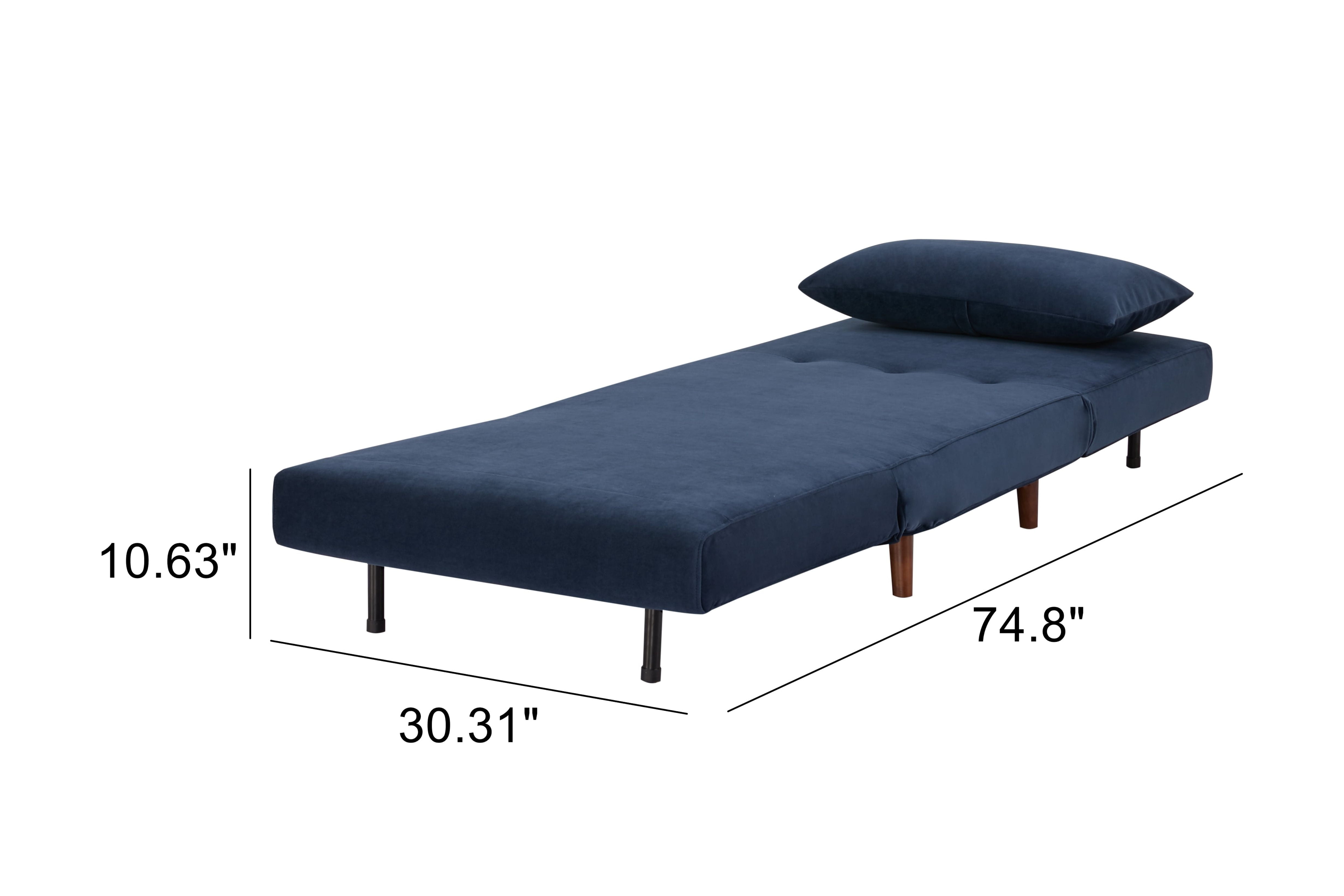 A&D Home Tustin Polyester Convertible Futon Chair, Velvet Blue
