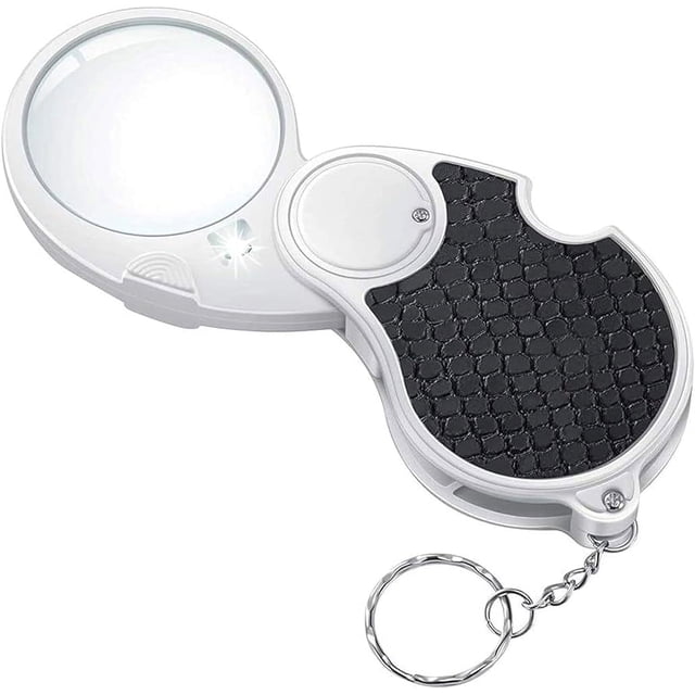 Lupa con luz, lupa de bolsillo 5X, pequeña lupa plegable iluminada para leer monedas, aficiones y viajes, 45 mm de diámetro.