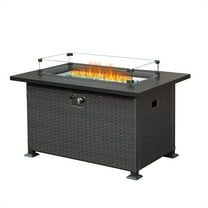 43 inch Gas Fire Pit Table, SYNGAR 2-in-1 50,000 BTU Propane Gas Fire Pit Table, Outdoor Table with Fire Pit, Propane Fire Pit with Glass Wind Guard, Volcanic Stones and Lid, for Patio, Yard, Garden