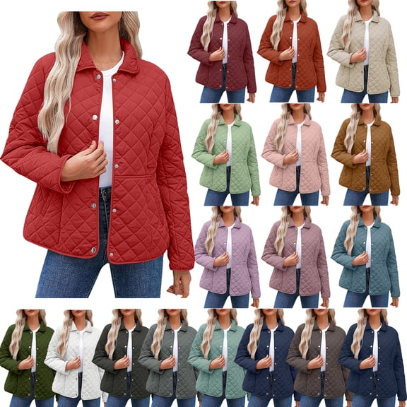 Tqyyweavej Winter Jackets for Women Puffer Windproof Lightweight Quilted Outerwear Button Water-Resisant Coats with Pockets Gifts for Women(S to 2XL)