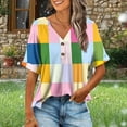 thumbnail image 2 of Zwiiyzr Women's T-Shirt Casual Button V-Neck Loose Elastic Printed Blouse D-Yellow (S), 2 of 6
