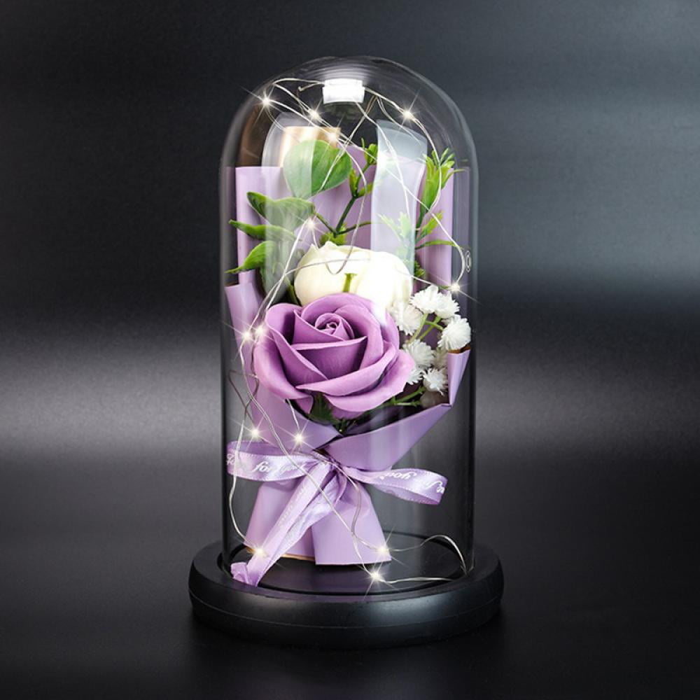 Crystal Galaxy Rose Led light In Glass Dome Gift For Mom Wife Girlfriend Lover 