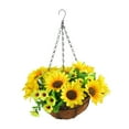 thumbnail image 2 of Cesta colgante artificial con flores que parecen reales, ideal para césped, balcón y exterior. Amarillo, 2 of 9