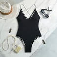 thumbnail image 5 of GEWSEY Women's Criss Cross One Piece Swimsuits V Neck Binding Ribbed Swimwear High Cut Bathing Suit (Black, S), 5 of 9
