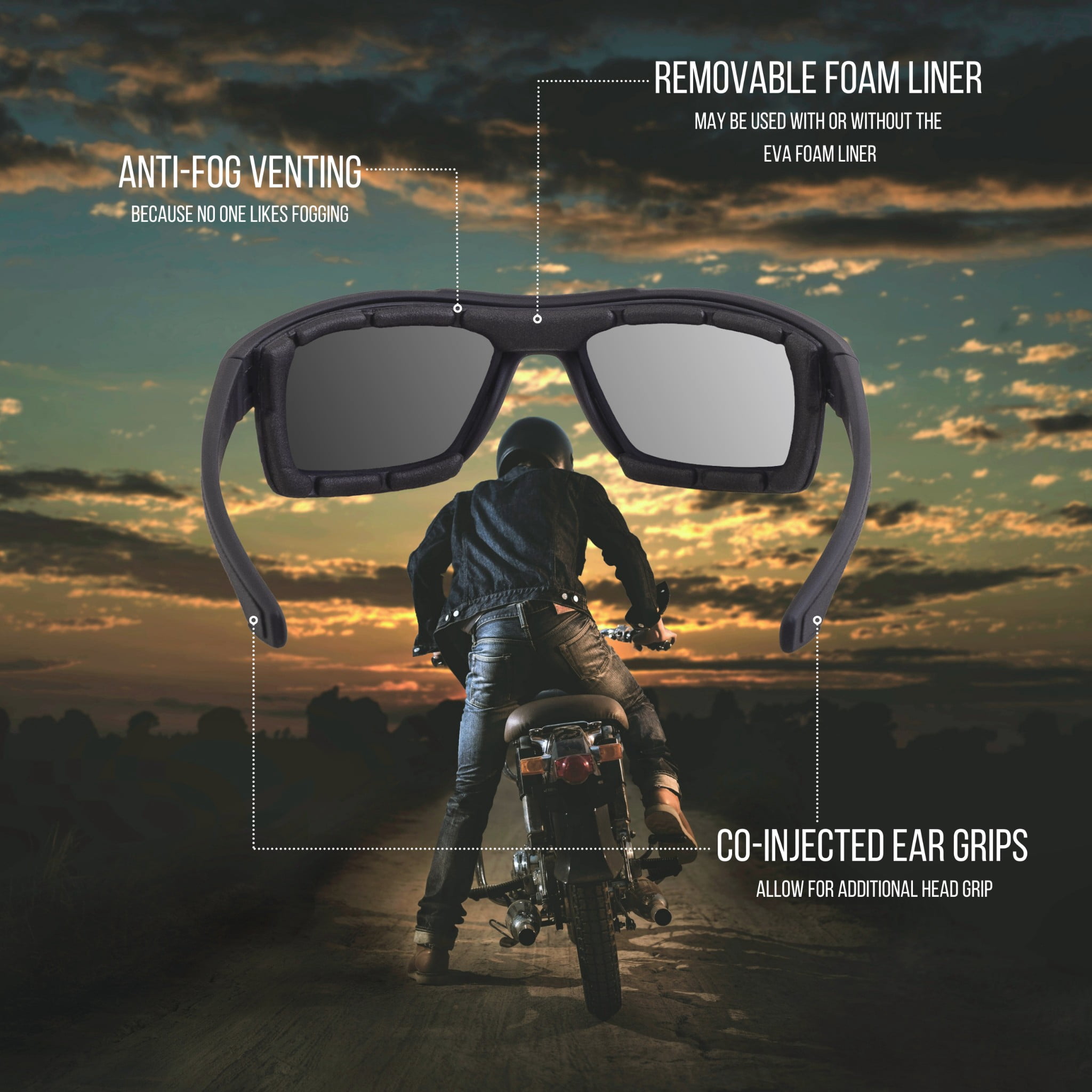 WYND Blocker Nova Wind Resistant Motorcycle Riding Sunglasses Dry Eye Glasses (M337 - Black, Blue Blocking)