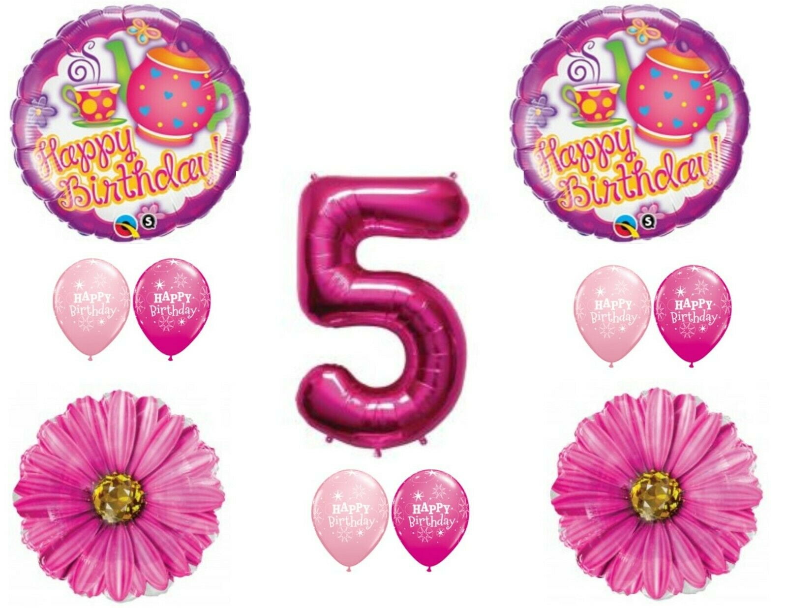 Tea Party Balloons 5th Birthday Decoration Supplies Fifth Teapot