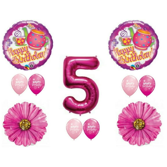 Tea Party Balloons 5th Birthday Decoration Supplies Fifth Teapot