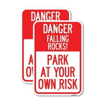 (2 Pack) Danger Falling Rocks! - Park at Your Own Risk | 18" X 24" Heavy-Gauge Aluminum Sign | Rust Free Aluminum, Weather Resistant, Waterproof, Fade Resistant, 2 Pre-drilled Holes