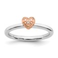 thumbnail image 3 of Diamond Sterling Silver and Rose Gold-Plated Heart Ring, 3 of 7