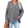 thumbnail image 1 of HOTAPEI Womens Waffle Knit Sweater Casual Crew Neck Long Sleeve Pullover Sweaters for Women Side Slit Henley Knit Tops, 1 of 7