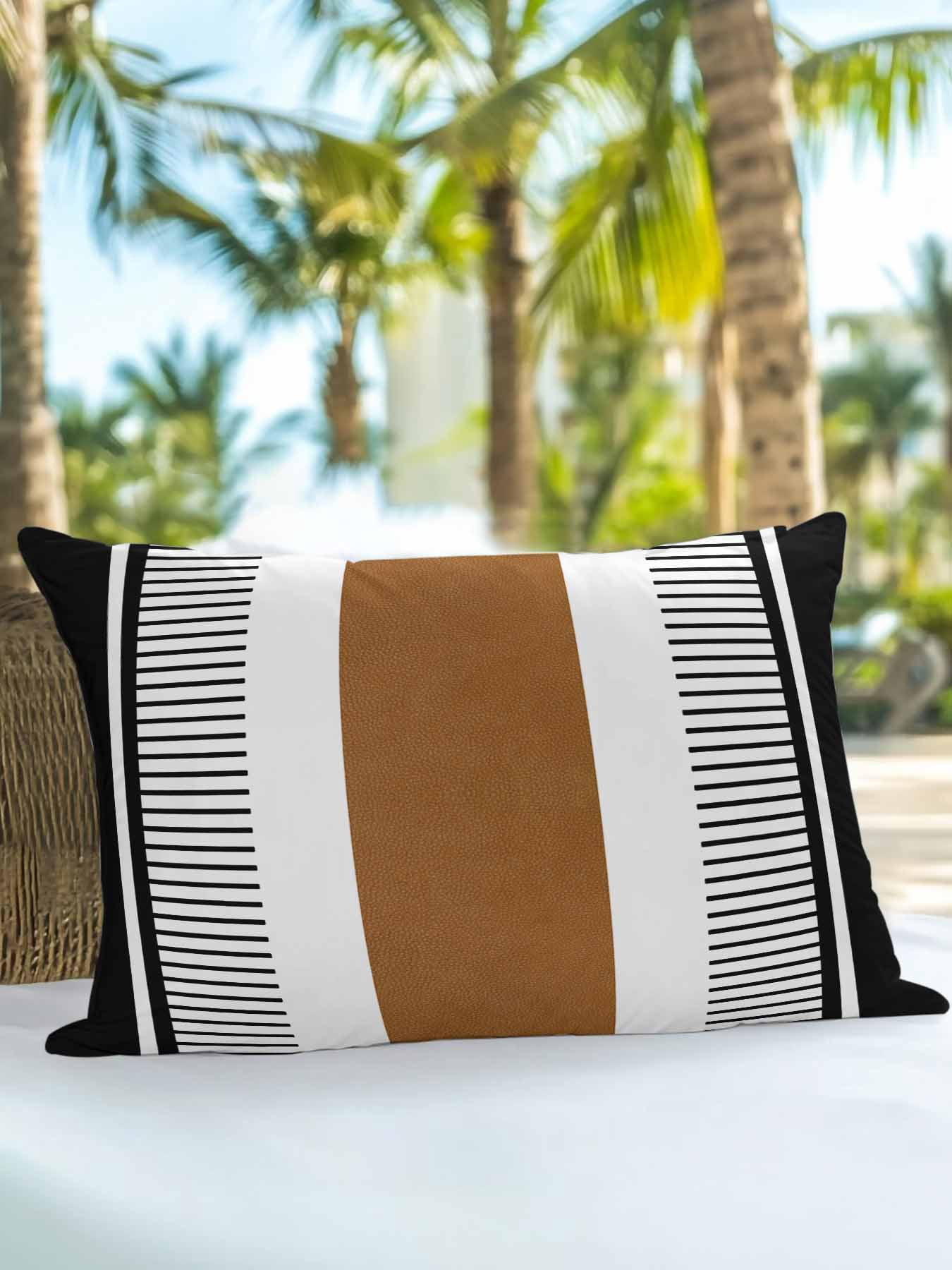 Waterproof Outdoor Throw Pillows with Inserts 12"x20", Modern Brown Black Soft Decorative Pillowcases for Couch Bedroom, Boho Contemporary Geometric Striped Pillow Covers for Sofa Living Room
