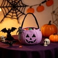 thumbnail image 5 of YAMB Halloween Handheld Bow Embroidered Candy Bag, Cute Pumpkin Shaped Candy Bucket with Handles, Portable Spacious Goodie Collecting Bag for Home Party Table Decor & Party Prop, Purple, 5 of 6