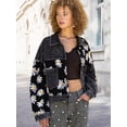 thumbnail image 6 of Women Cropped Corduroy Shacket Daisy Floral Button Down Fleece Varsity Crop Jacket Fall Patchwork, 6 of 7
