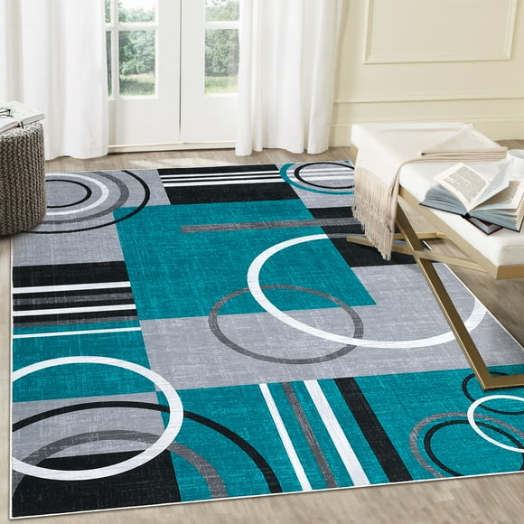 GlowSol 6'x9' Modern Geometric Area Rugs for Living Room Washable Non-Slip Soft Indoor Throw Carpet, Blue Green