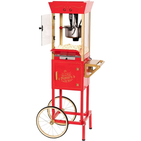 Nostalgia Popcorn Maker Professional Cart - 8 Oz Kettle Makes Up to 32 Cups -Vintage Movie Theater Popcorn Machine with Interior Light - Measuring Spoons and Scoop - Home Theater Accessor
